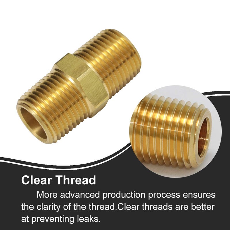 boeray 2pcs 3/8" to 3/8" NPT Male Thread Brass Straight Hex Nipple Fast Coupler Pipe Hose Fitting 3/8 inch x 3/8 inch Straight Fitting - Image 4